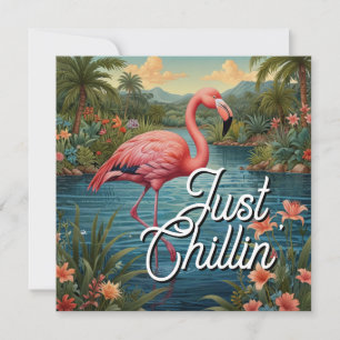 Retro cute pink flamingo tropical paradise