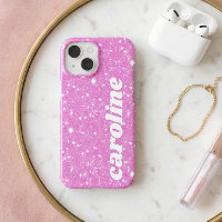 Retro Cute Pink Glitter Sparkle Personalised Name