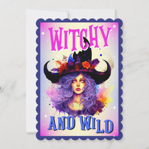 Retro Cute Purple Witchy Halloween Cards