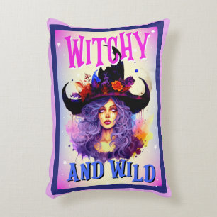 Retro Cute Purple Witchy Halloween Decorative Cushion