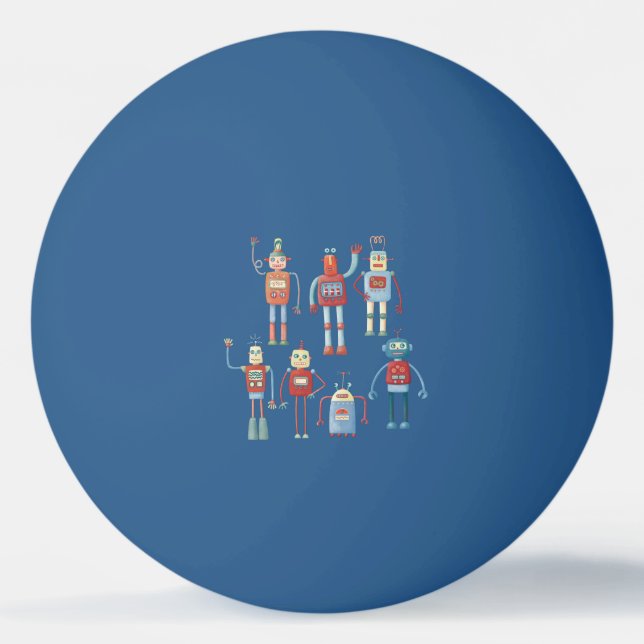 Retro Cute Robots Ping Pong Ball (Front)