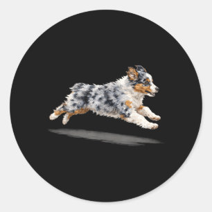 Retro Cute Running Dog Art Australian Shepherd Classic Round Sticker