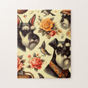 Retro Cute Schnauzer Illustration Jigsaw Puzzle
