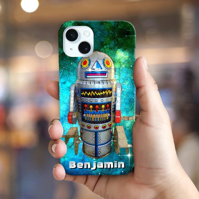 Retro cute sci fi tin toy robot custom name Case-Mate iPhone case (Creator Uploaded)
