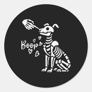 Retro Cute Skeleton Hand Boop Dog Funny Halloween Classic Round Sticker