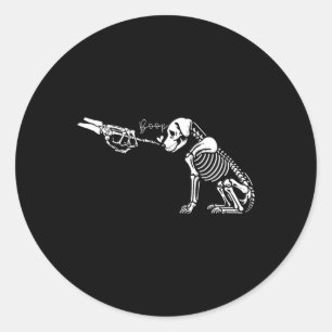 Retro Cute Skeleton Hand Boop Dog Funny Halloween Classic Round Sticker