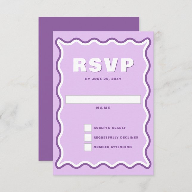 Retro Cute Squiggle Wavy Curve Purple Wedding  RSVP Card (Front/Back)
