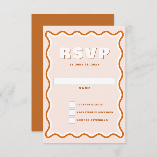 Retro Cute Squiggle Wavy Curve Terracotta Wedding  RSVP Card (Front/Back)
