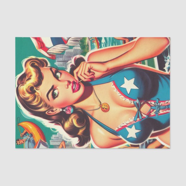 Retro Cute Summer Girl Tissue Paper (Front)