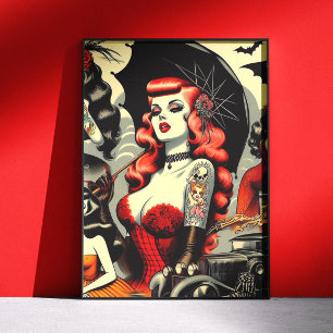 Retro Cute Tattooed Goth Girls Poster