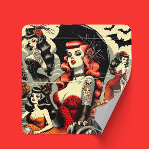 Retro Cute Tattooed Goth Girls Square Sticker