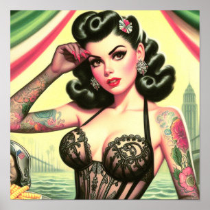 Retro Cute Tattooed Pin-up Poster