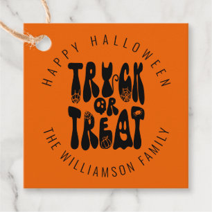 Retro Cute Trick or Treat Halloween Ghost   Black Favour Tags