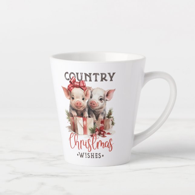 Retro cute two pigs country Christmas wishes Latte Mug (Right)