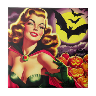 Retro Cute Vampire Pin-up Ceramic Tile