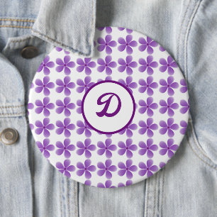 retro cute vintage purple floral monogram 6 cm round badge