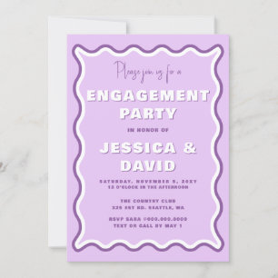 Retro Cute Wavy Purple Photo Engagement Party   Invitation