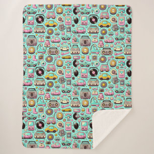 Retro Cuties: Whimsical Pastel Sherpa Blanket
