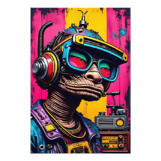 Retro Cyberpunk Alien – Neon Streetwear Sci-Fi Art Photo Print