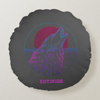 Retro Cyberpunk Geometric Animal Neon Art Graphic Round Cushion