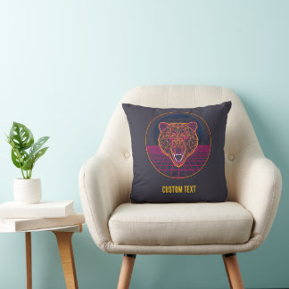 Retro Cyberpunk Geometric Bear Neon Art Graphic Cushion