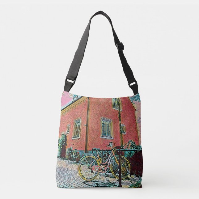 Retro cycling artwork crossbody bag (Front)