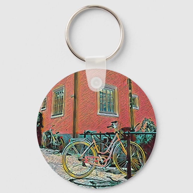 Retro cycling artwork key ring (Front)