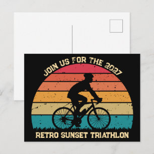 Retro Cycling Sunset Custom Triathlon Postcard