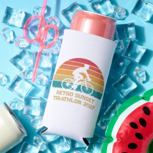 Retro Cycling Sunset Custom Triathlon Seltzer Can Cooler