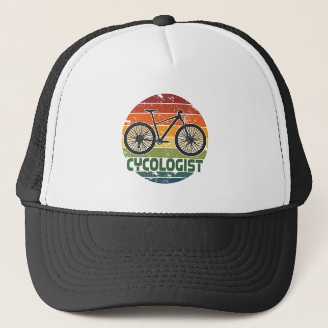 Retro Cycologist Funny Cyclist Mountain Bike Rider Trucker Hat (Front)