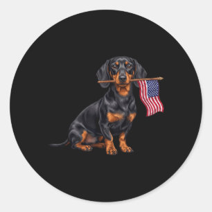 Retro Dachshund Aamerican Flag Patriotic Dog 4th Classic Round Sticker