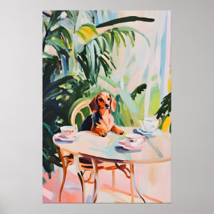 Retro Dachshund Poster, Dachshund Oil Painting Poster