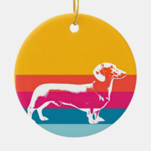 Retro Dachshund Silhouette – Colourful Pop Dog Art Ceramic Ornament