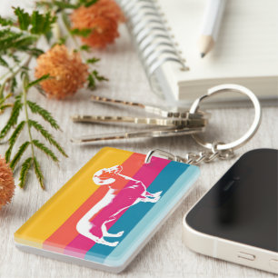 Retro Dachshund Silhouette – Colourful Pop Dog Art Key Ring