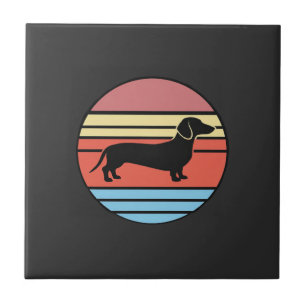 Retro Dachshund Sunset Vector Ceramic Tile