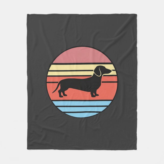 Retro Dachshund Sunset Vector Fleece Blanket (Front)