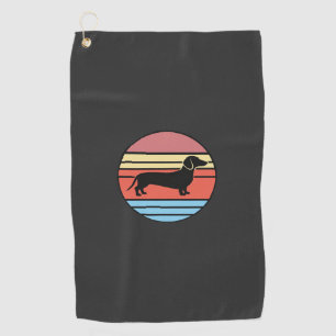 Retro Dachshund Sunset Vector Golf Towel
