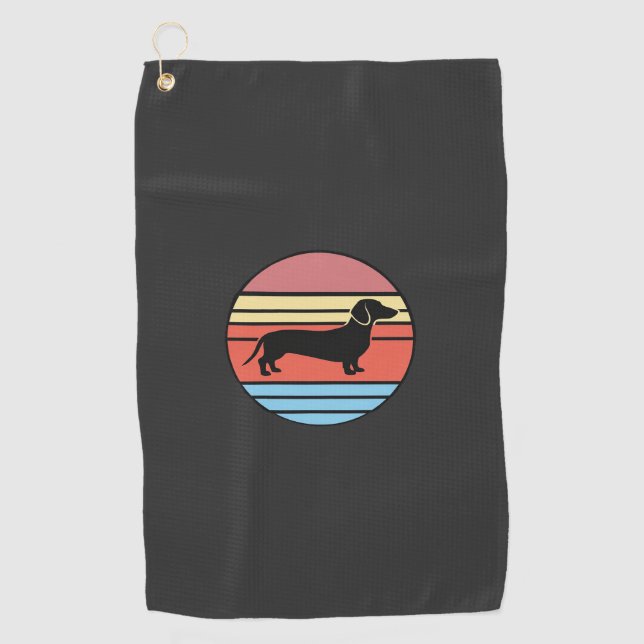 Retro Dachshund Sunset Vector Golf Towel (Front)