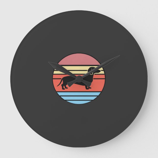Retro Dachshund Sunset Vector Large Clock (Front)