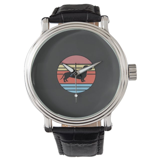Retro Dachshund Sunset Vector Watch (Front)