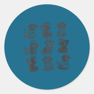 Retro Dachshund Witch Dog Soky Season Halloween Fu Classic Round Sticker
