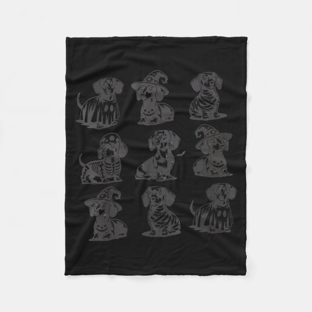 Retro Dachshund Witch Dog Soky Season Halloween Fu Fleece Blanket (Front)