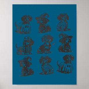 Retro Dachshund Witch Dog Soky Season Halloween Fu Poster