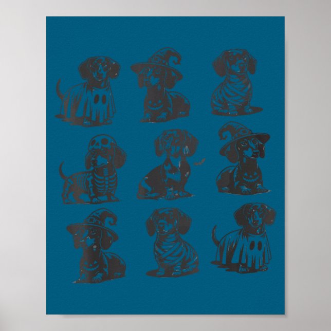 Retro Dachshund Witch Dog Soky Season Halloween Fu Poster (Front)