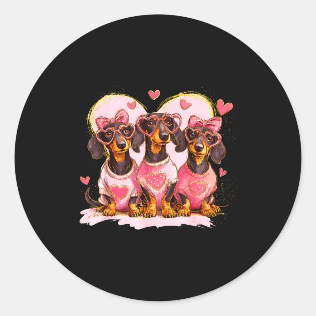 Retro Dachshund With Heart Sungles Valentine's Day Classic Round Sticker (Front)