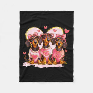 Retro Dachshund With Heart Sungles Valentine's Day Fleece Blanket