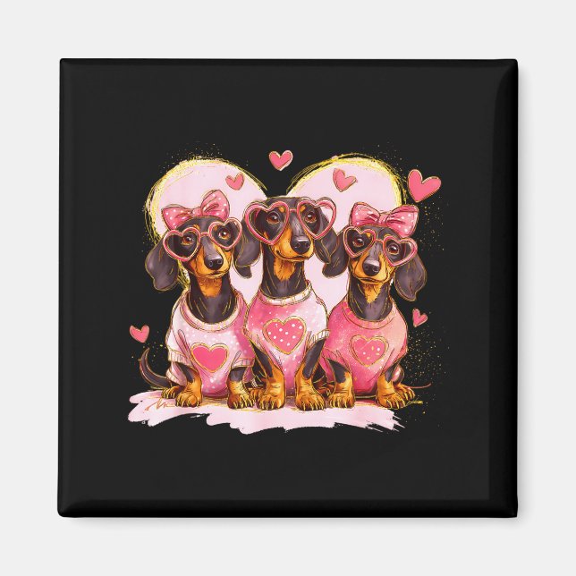 Retro Dachshund With Heart Sungles Valentine's Day Magnet (Front)