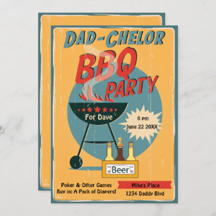 Retro Dad-Chelor BBQ Party Baby Shower Invitation