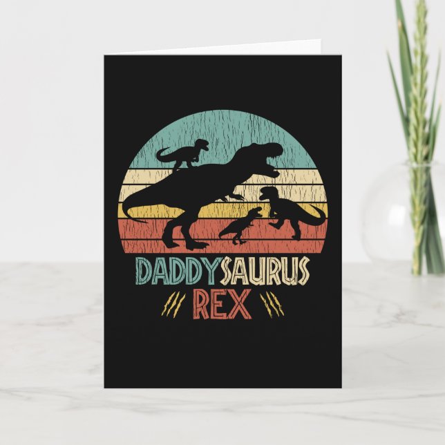 Retro Daddy Saurus Rex Dinosaur Dad Humour Gift Card (Front)