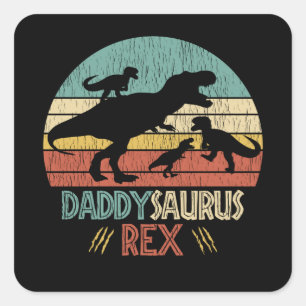 Retro Daddy Saurus Rex Dinosaur Dad Humour Gift Square Sticker